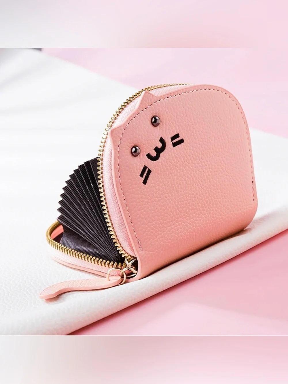 Pink Cat Face Card Coin Purse